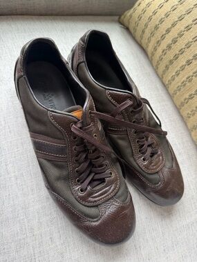 Louis Vuitton Men's Dark Brown Leather & Textile Sneakers